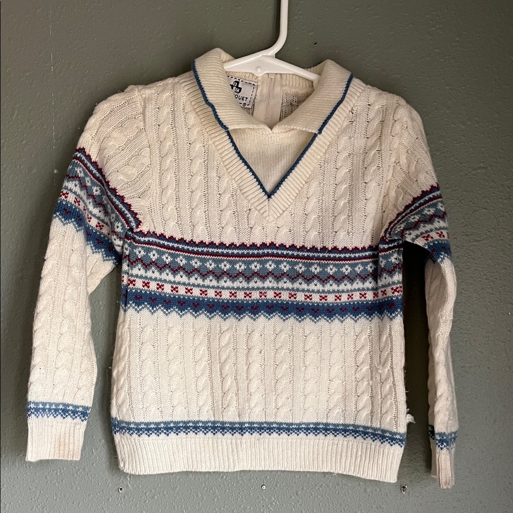 Toddler Vintage Cream Sweater with Blue and Red Accents